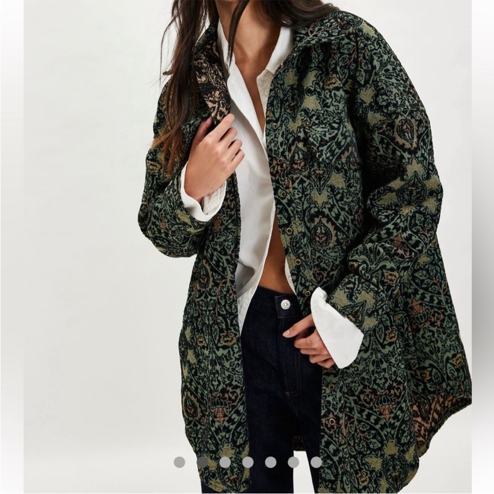 Free people we the free tapestry fog jacquard shirt jacket shacket button down